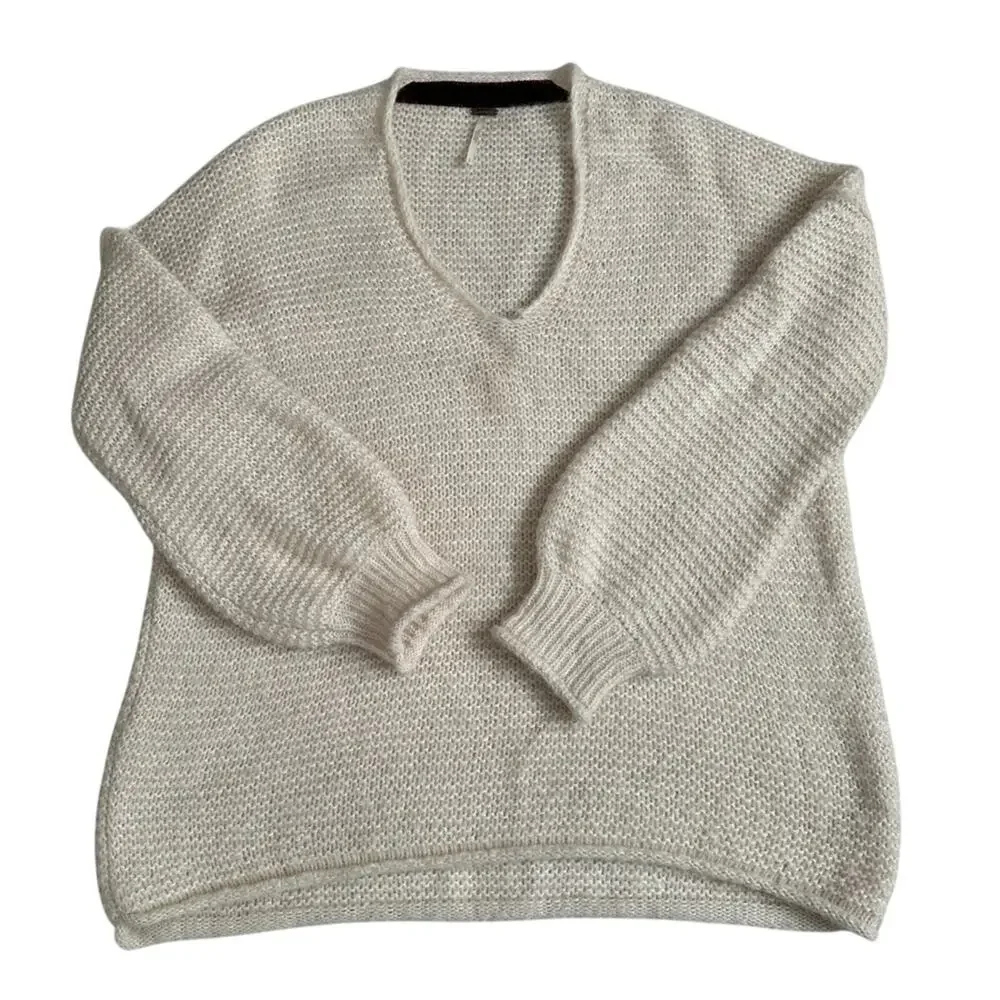 Free People Ivory V-Neck Sweater cotton alpaca blend